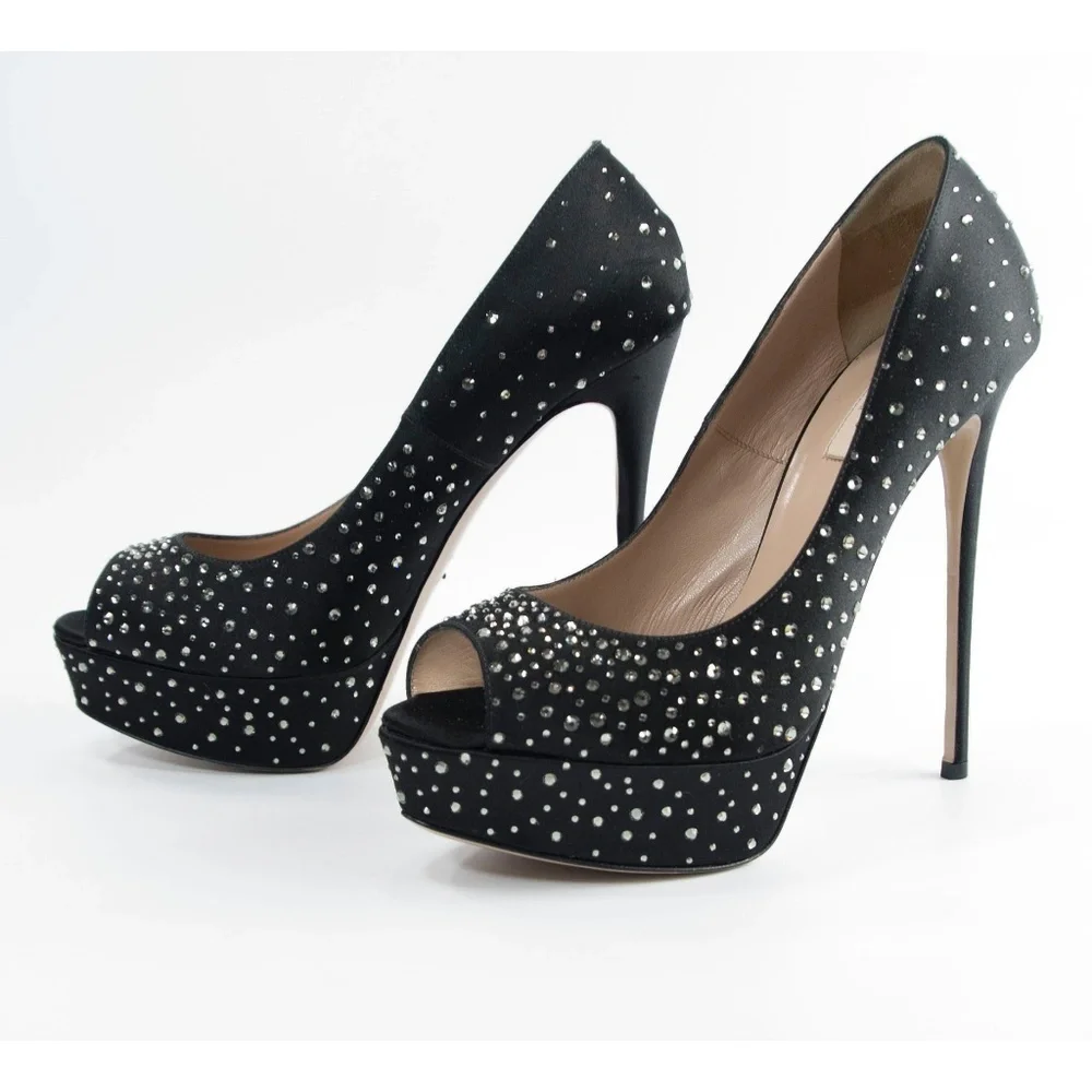 Valentino Runway Black Crystal Platform Pumps 39.5 - Picture 3 of 8